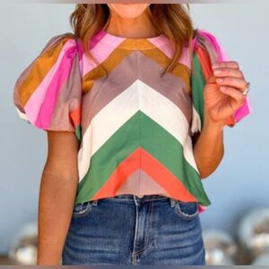 Entro Multicolor Chevron Puff Sleeve Blouse